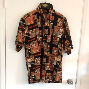 Harley-Davidson Men's Black and Orange Graphic Shirt